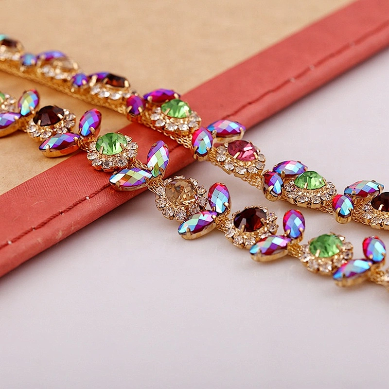 20 Yard Crystal AB Chain Embellishment Decorative Gold Base Rhinestone Trimming