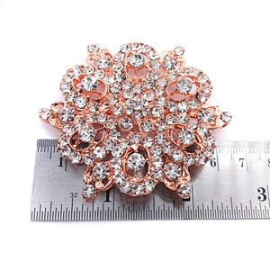Big Rose Gold Crystal Rhinestone Flower Brooch Pin