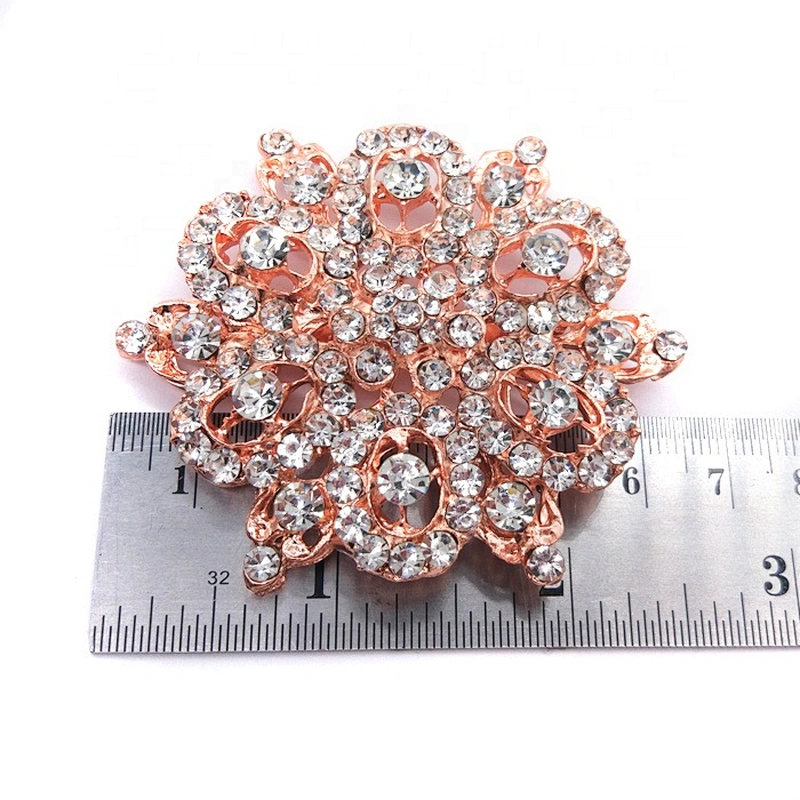 Big Rose Gold Crystal Rhinestone Flower Brooch Pin