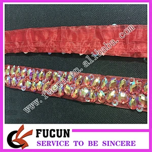 2017 Newly Design Fabric Resin Stone Lace Decorative Rhinestone Fabric Bridal Trimming Chain