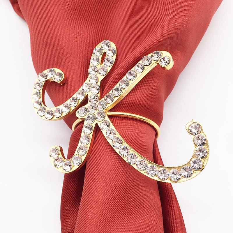 Custom crystal metal gold initial napkin ring rhinestone letter napkin ring for wedding decoration