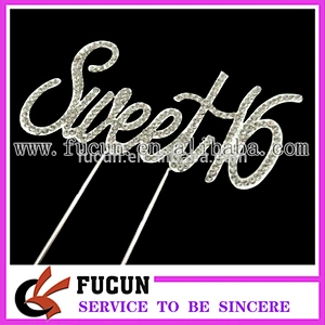 China wholesale crystal rhinestone happy Sweet 16 birthday cake topper party decorations