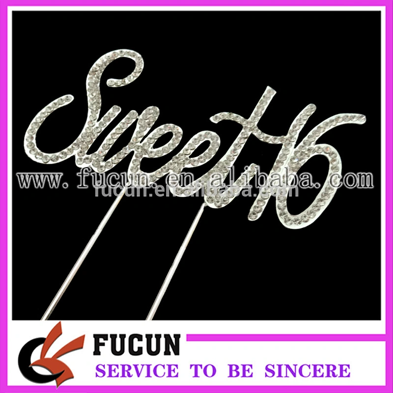 China wholesale crystal rhinestone happy Sweet 16 birthday cake topper party decorations