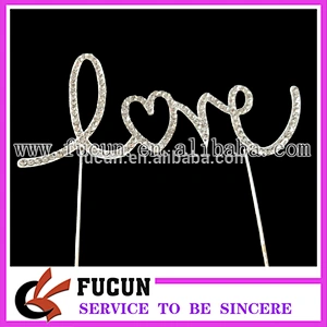 Customized new products wedding rhinestone LOVE cake topper party supplies China wholesale