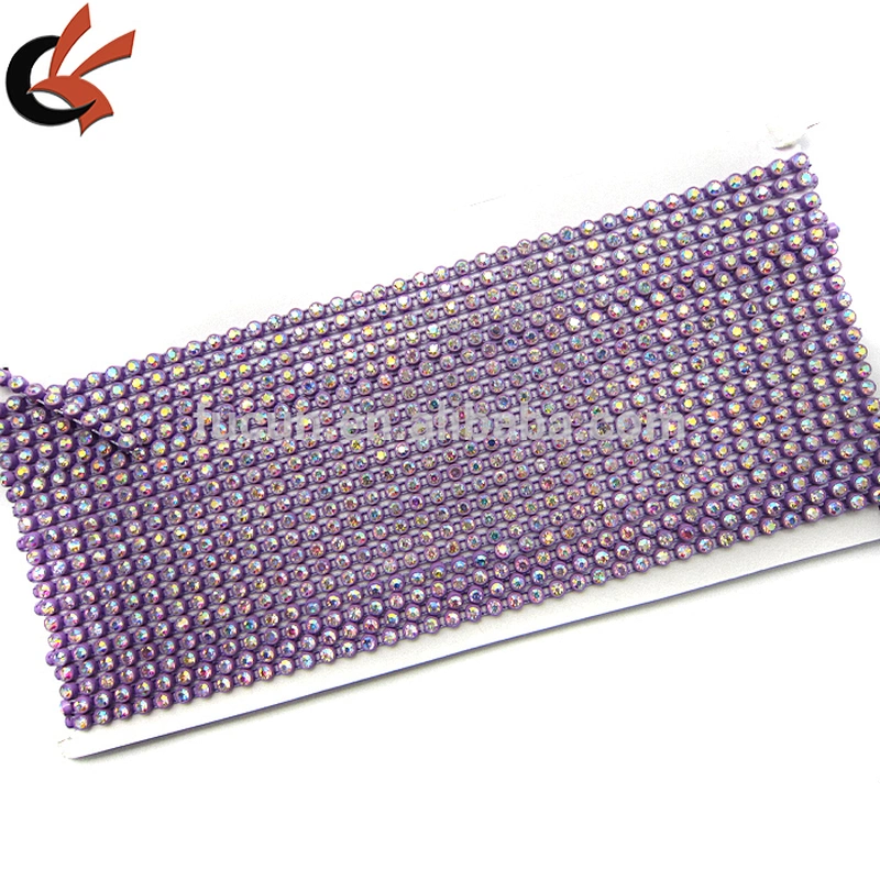 purple plastic base 4mm clear AB Rhinestone Look Banding Chain Trim Silver Wedding Decoration