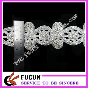 Elegant Silver and Rhinestone Beaded Trim Handmade crystal beaded appliques