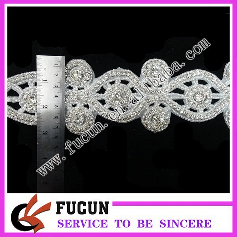 Elegant Silver and Rhinestone Beaded Trim Handmade crystal beaded appliques
