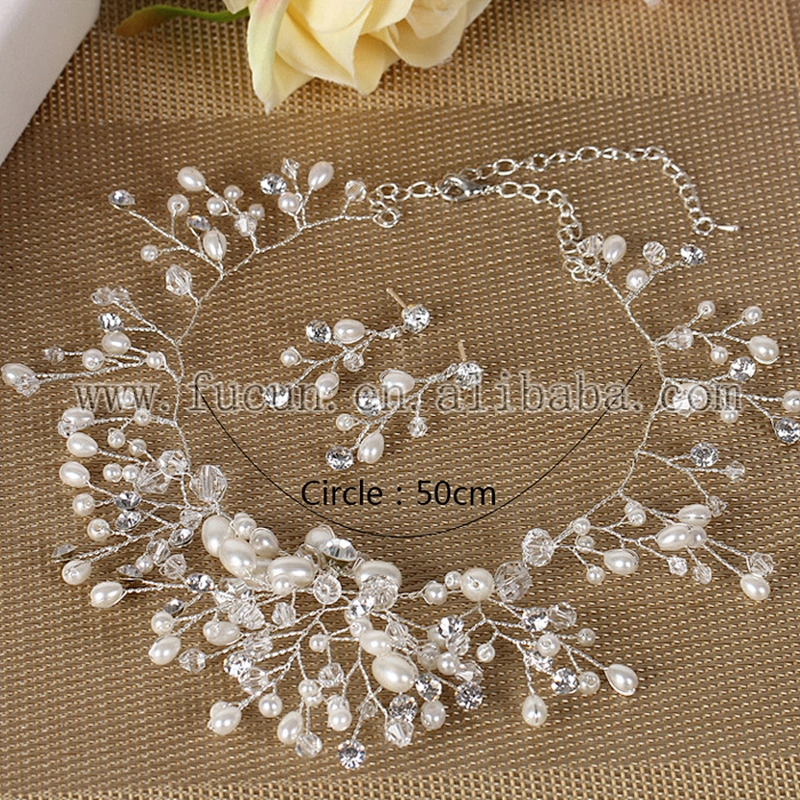 2017 wholesale Faux pearl rhinestone bridal jewelry set