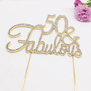 Gold 50&Fabulous Happy Birthday Cake Topper for Party Cake Decoration