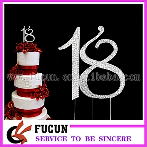 hot sale 4.7inch hot pink rhinestone number cake toppers for birthday anniversary party