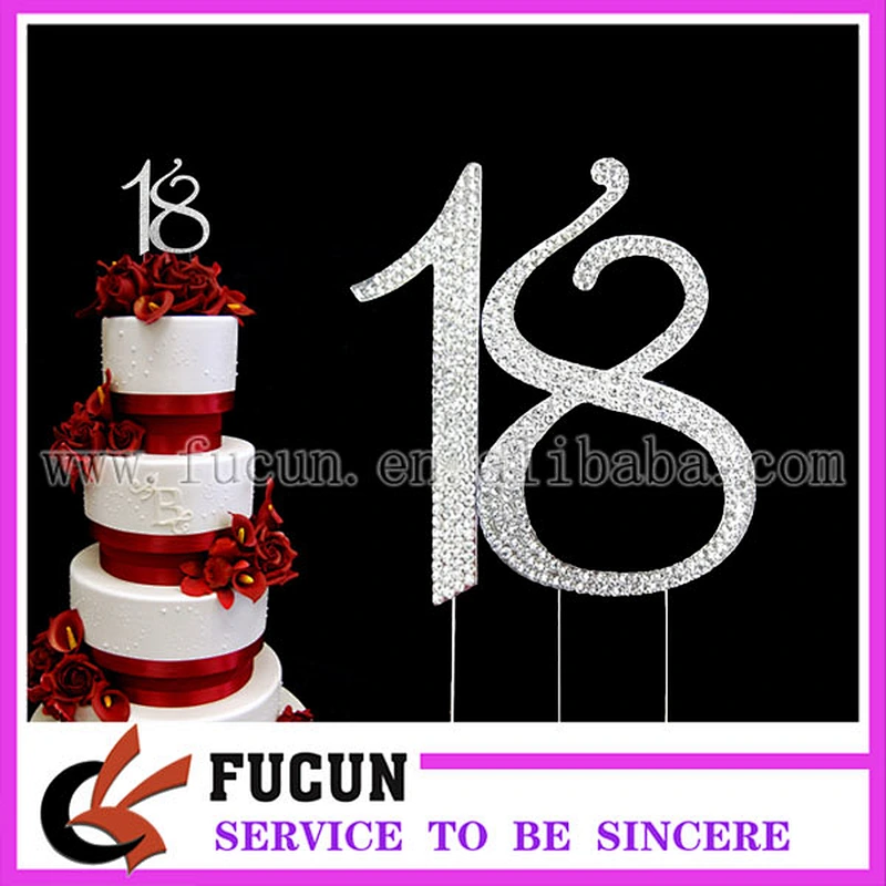 hot sale 4.7inch hot pink rhinestone number cake toppers for birthday anniversary party