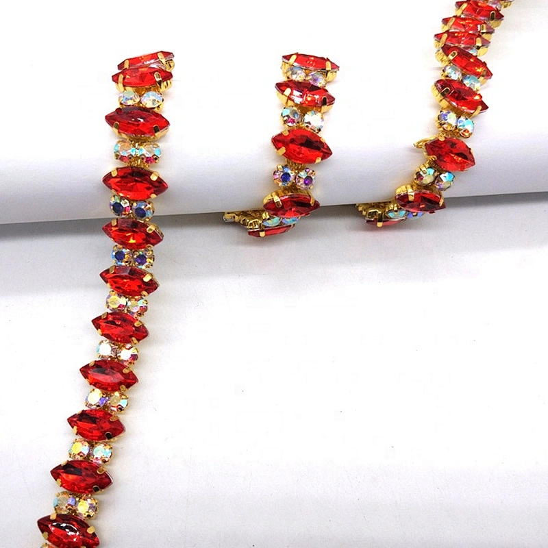 Wholesale Red Acrylic  AB clear Rhinestone Trim rhinestone chain