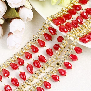 New Arrival Jewellery Luxury Red Crystal Rhinestone Beaded Stretch Rhinestone Chain Trimming