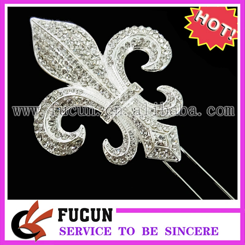 wholesale Large Rhinestone Silver Fleur De Lis Mardi Gras Saints Cake Topper Decoration