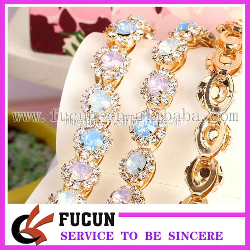 Flexible opal crystal gold plating decorative rhinestone chain trims