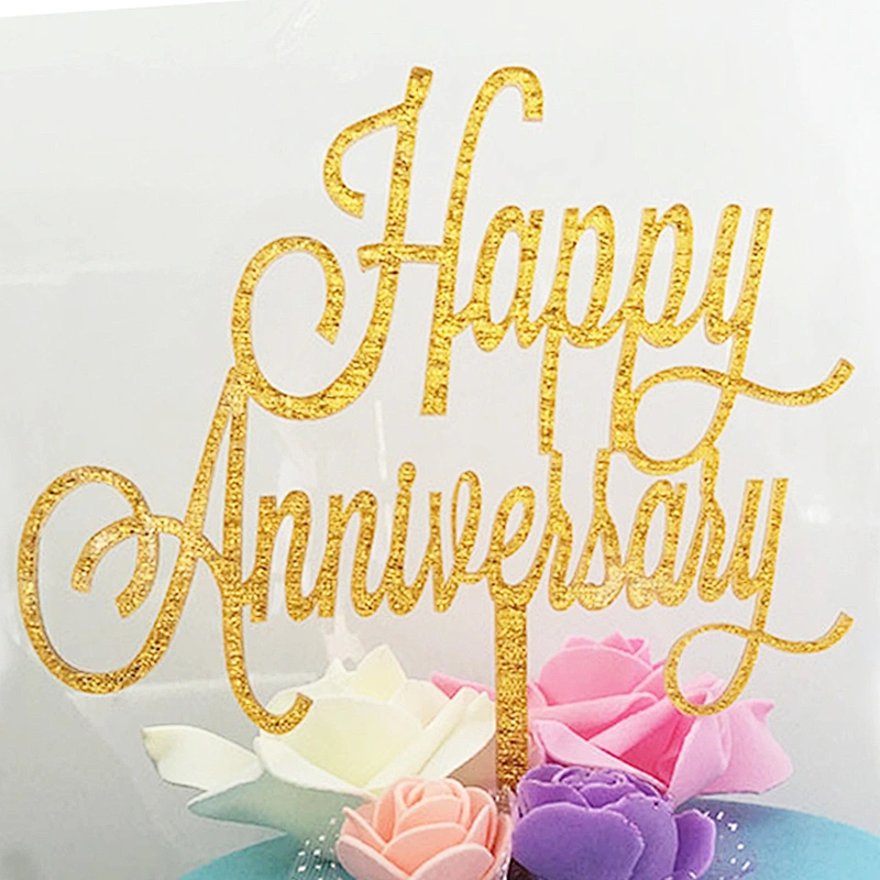Wedding and Party Cake Decoration Valentine's Day golden happy anniversary cake topper acrylic