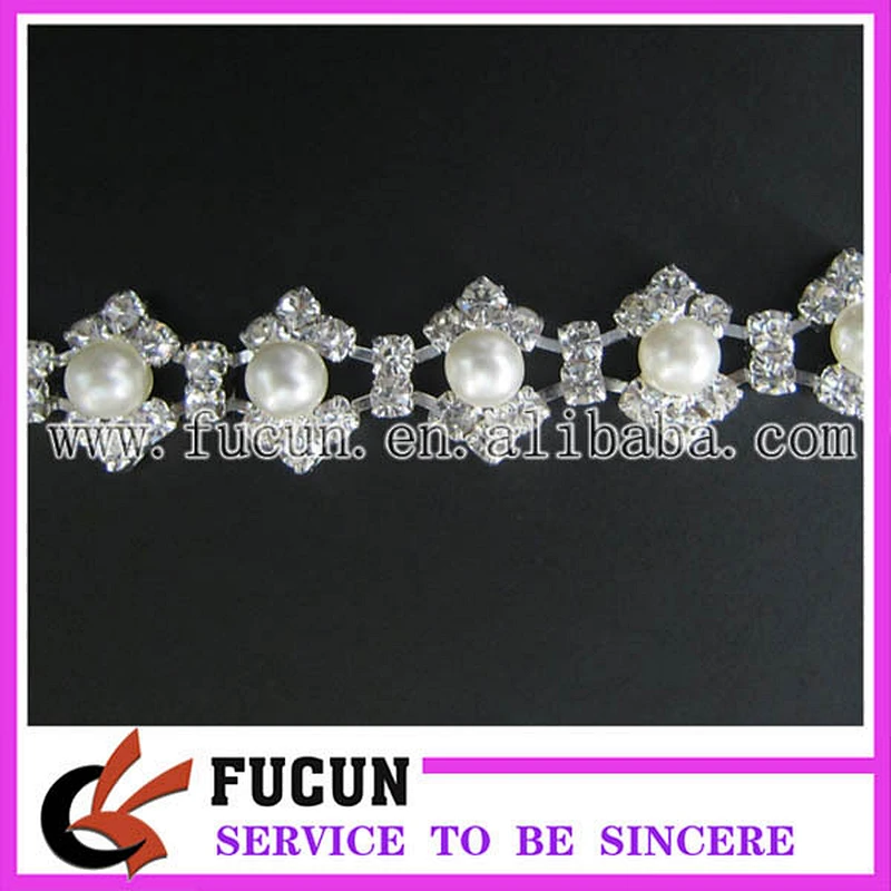 wholesale rhinestone chain trim with pearls for clothing