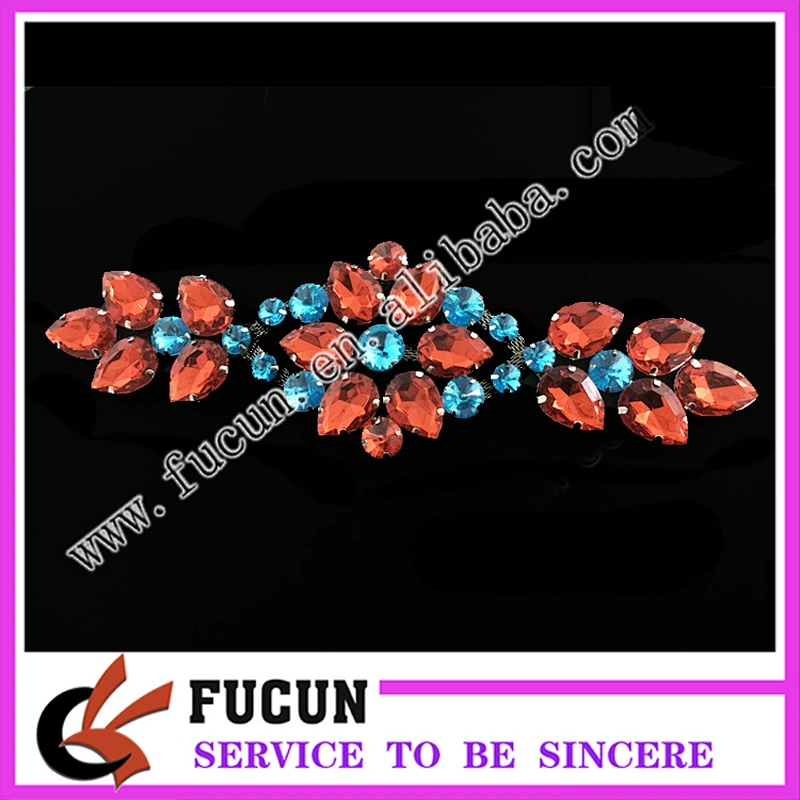 Shiny flat back sew on rhinestone applique for women dress