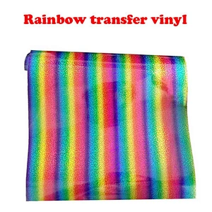 gorgeous hologram iron on rainbow holographic stripe heat transfer vinyl for garment