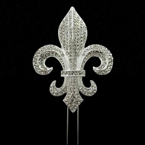 wholesale Large Rhinestone Silver Fleur De Lis Mardi Gras Saints Cake Topper Decoration