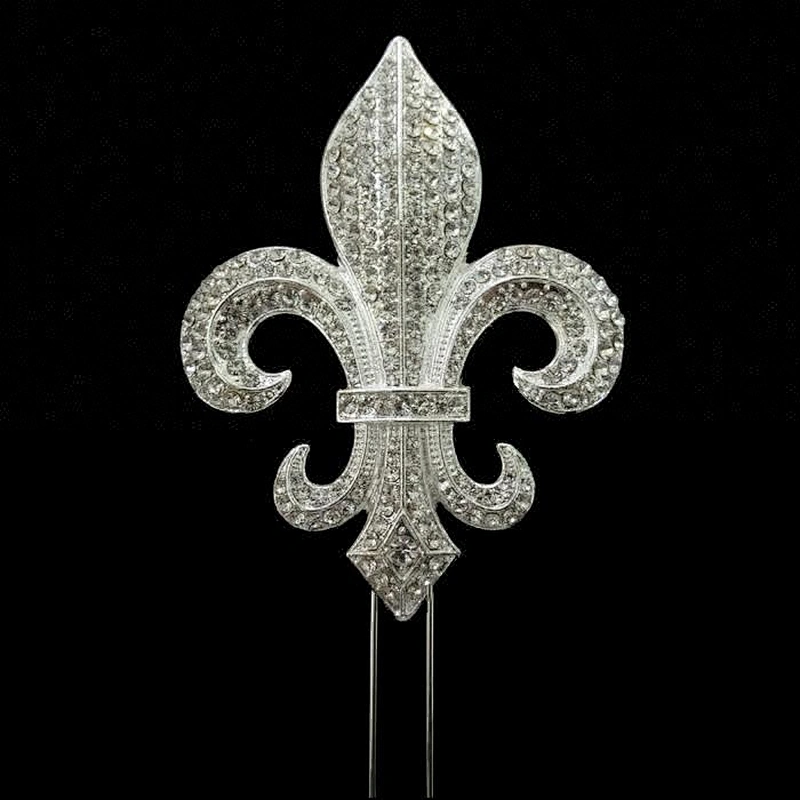 wholesale Large Rhinestone Silver Fleur De Lis Mardi Gras Saints Cake Topper Decoration