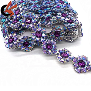 Purple AB silver base rhinestone chain trimming for carnival