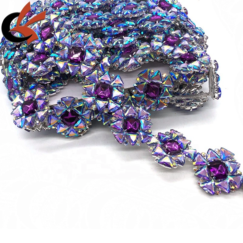 Purple AB silver base rhinestone chain trimming for carnival