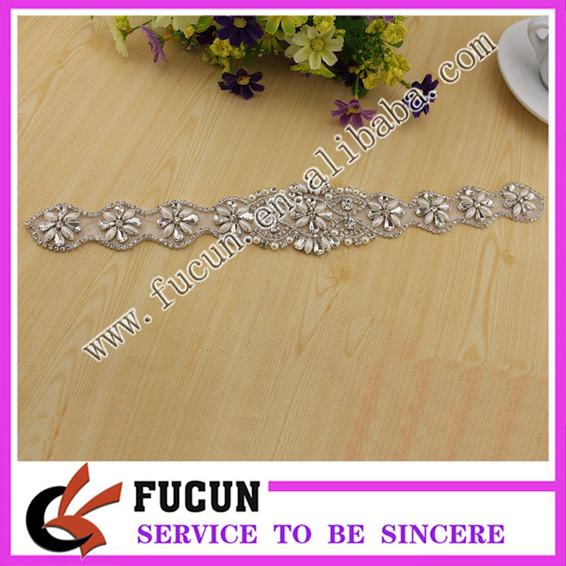 beads embroidery patch headband,crystal wedding sash lace applique flower for girl dresses