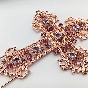 Wedding Cake Decoration Bling Party Favor cross style light rose rhinestone cake topper