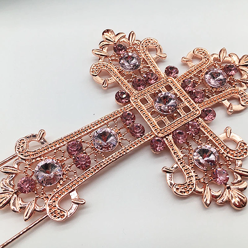 Wedding Cake Decoration Bling Party Favor cross style light rose rhinestone cake topper