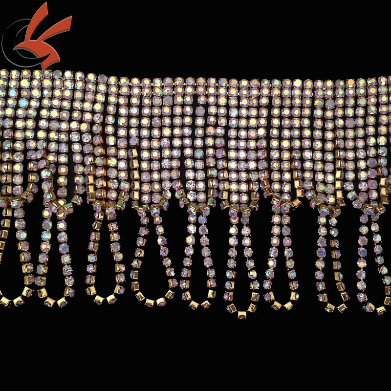 Shiny and sparkly AB crystal rhinestone chain trims rhinestone beaded trimming
