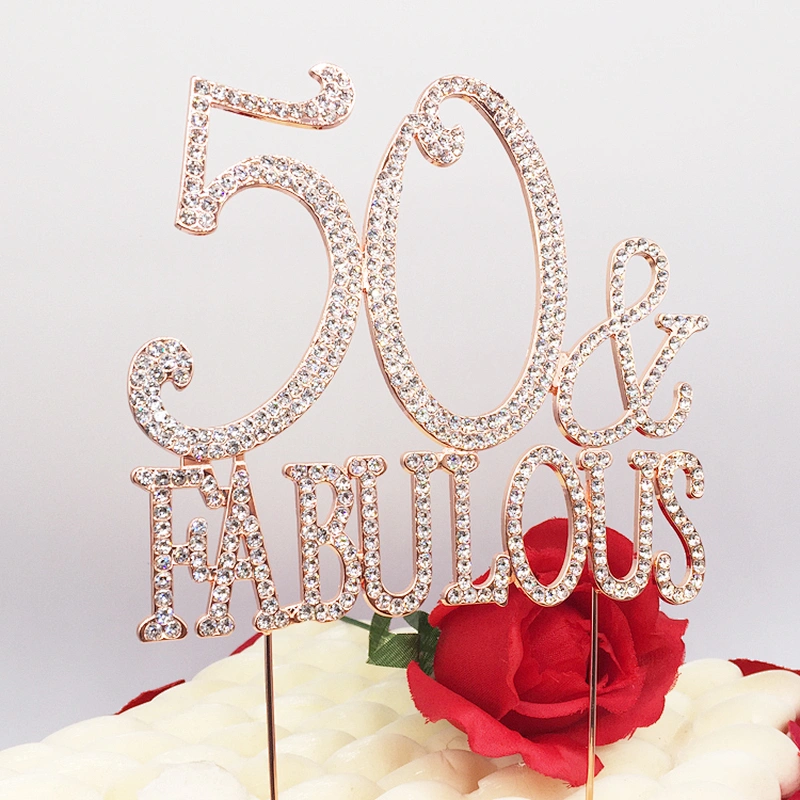 New Custom Product Decorations Crystal Wedding Birthday 50th Rhinestone Cake Topper