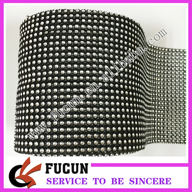 China wholesale 24 rows sew on plastic rhinestone trimming mesh for wedding cake wrap banding decoration