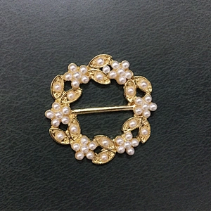 gold plating pearl flower round sash slider metal buckle for wedding party decoration