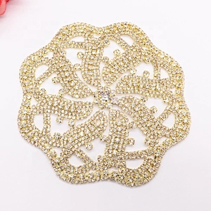 Guangzhou factory price sewing rhinestone fashion welding gold patch crystal applique