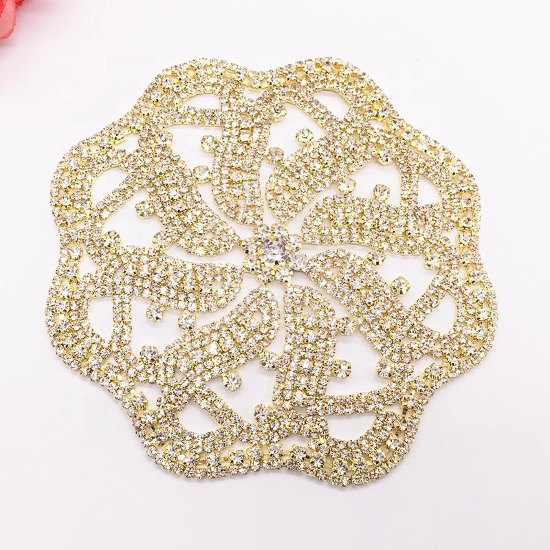 Guangzhou factory price sewing rhinestone fashion welding gold patch crystal applique