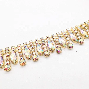 Guangzhou Factory Wholesale Fancy Gold Plated AB Crystal Rhinestone Chain Trims