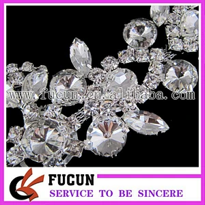 Hot Sale Silver Plated Clear Glass Rhinestone Flower Applique Sewing Craft