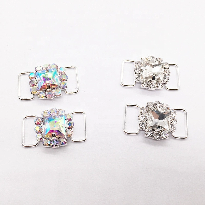 Wholesales Cheap Silver Plated Alloy Crystal Rhinestone Button Bikini Connector