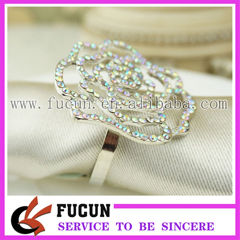Decorative fancy handmade rhinestone ab rose napkin ring holder for weddings