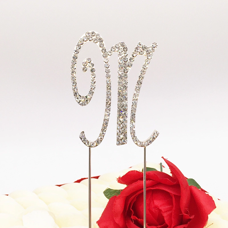 Wholesale Diamond Cursive Letter M Initial Name Alphabet Rhinestone Monogram Cake Topper