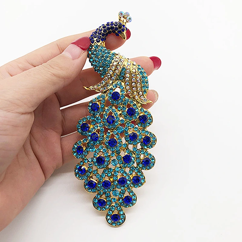 Peacock  Design blue crystal Rhinestone Brooch for anniversary