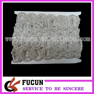 wholesale bridal beaded appliques for headband,silver rhinestone applique for sash