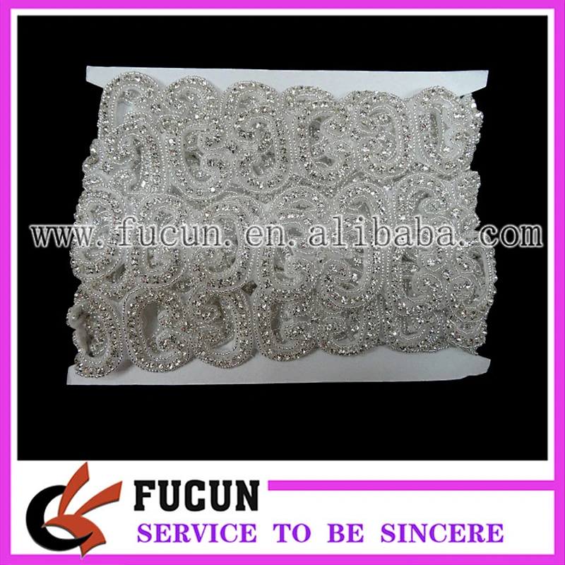wholesale bridal beaded appliques for headband,silver rhinestone applique for sash
