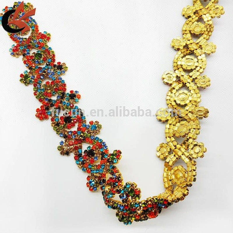 Factory latest design mix color rhinestone trim chain for dress