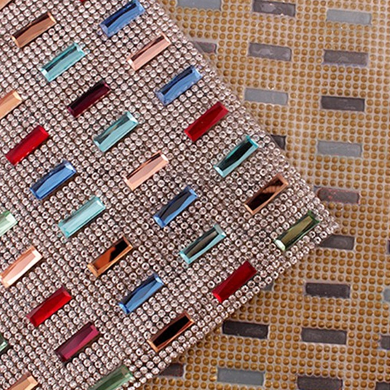 Various colors crystal rhinestone mesh adhesive hot fix rhinestone rainbow sticker sheet