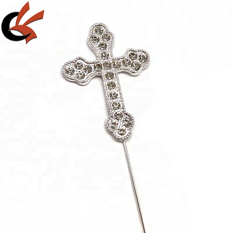 Pop style silver plating color clear crystal rhinestone cross wedding cake topper