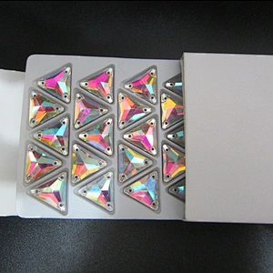 16*16mm Sew On Crystal Glass Triangle Shape Three Holes Gemstone Jewelry Making Glass Stone