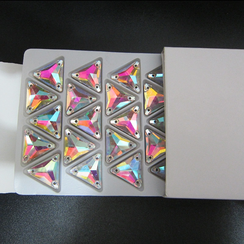 16*16mm Sew On Crystal Glass Triangle Shape Three Holes Gemstone Jewelry Making Glass Stone