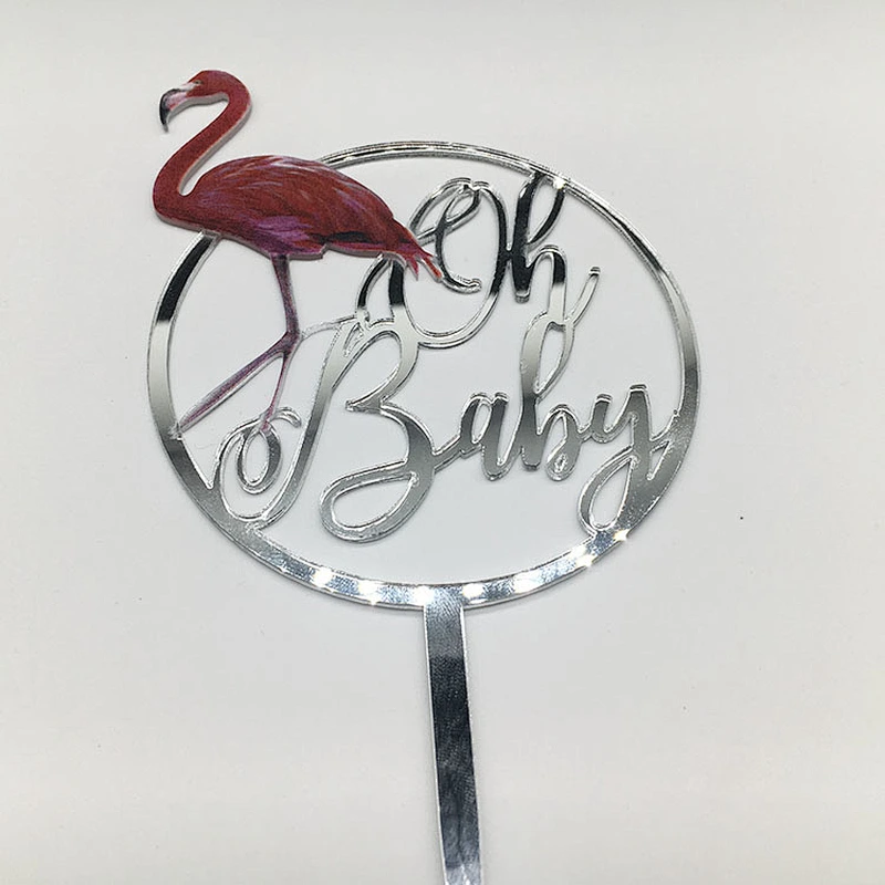 acrylic silver mirror Oh Baby cake topper happy birthday cake topper for Children's Birthday Party